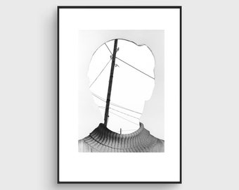 Fine Art Print / Portrait poster / Face Portrait Collage / Thought / Electricity / Minimal poster / Collage print / Giclée