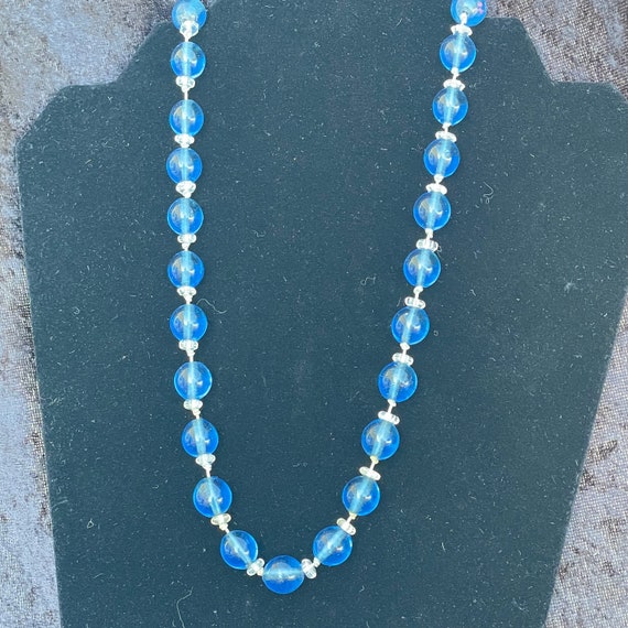 Antique Cobalt Blue Glass Necklace 14K Clasp - Gem