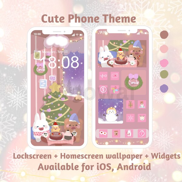 Bunny Bear Christmas Phone Theme - (Android, IOS)