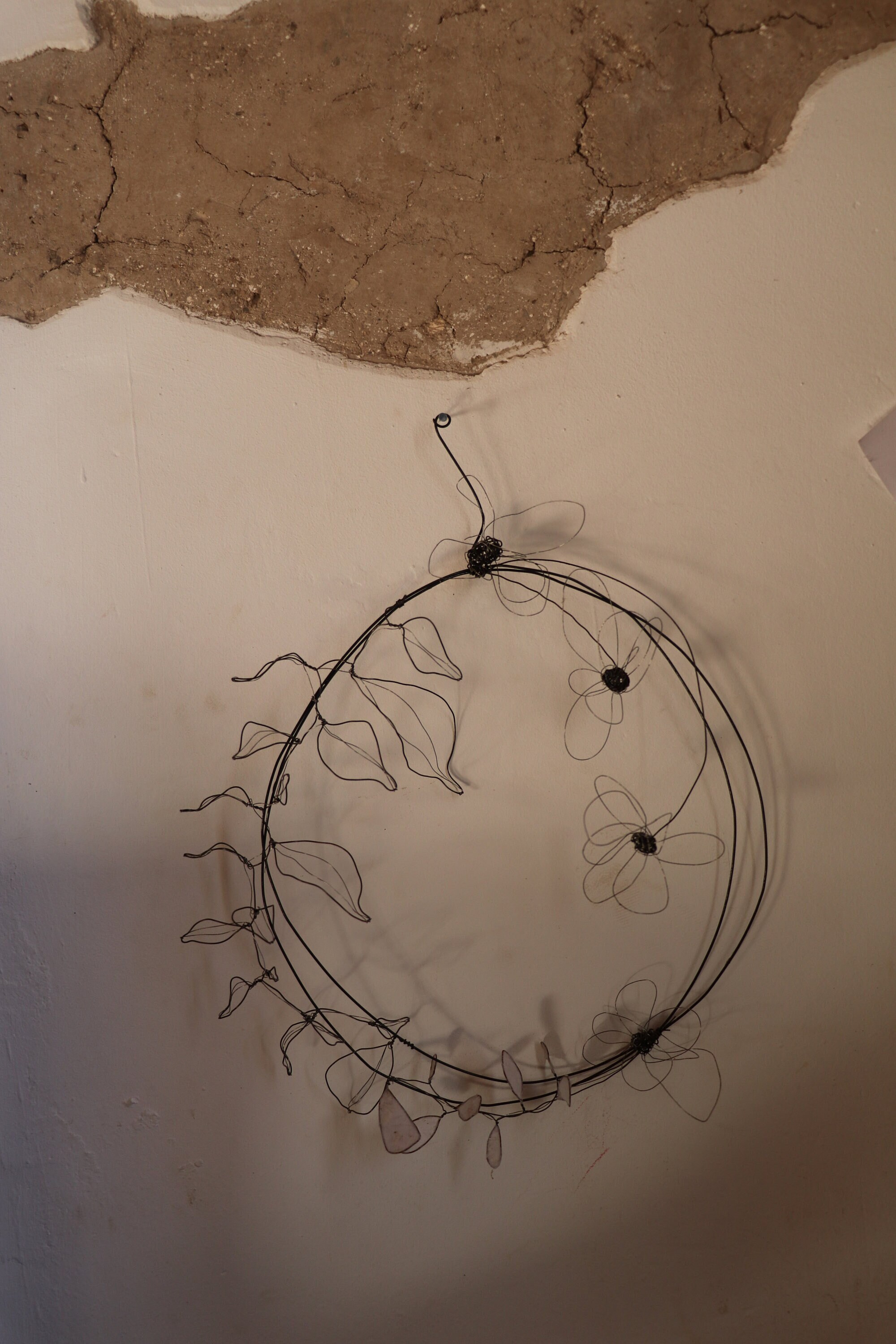 Couronne de Fleur en Fil Fer, Décoration Murale Naturel, Sculpture Fer