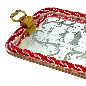 Venetian Glass Vanity Tray: Murano Art, Rococo Revival, Red Candy Swirl