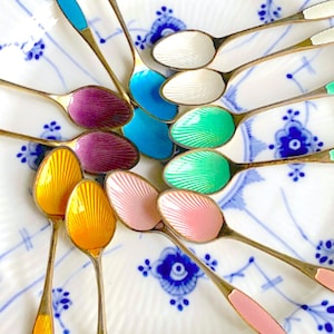 Vintage Frigast Sterling Silver Enamel Demitasse Spoons - 1950s Denmark, Set of 12
