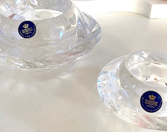 SET OF 2 Royal Copenhagen Vintage Fine Crystal Glass Capriole Votive Candle Holders. Made in Denmark. Nordic Classic Design. 2 Sizes