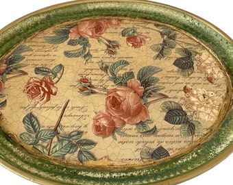 Charming Tirinnanzi Botanical Art Italian Oval Tray with Handles. Beautiful and Vibrant Nostalgic Roses Flower Art. European Country Style