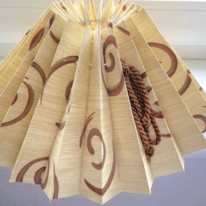 Creamy Beige White with Brown Abstract Textile Nordic Pleated "Plisse" Lamp Shade. Designer Vintage. Clip On Frame. Scandinavian Style.