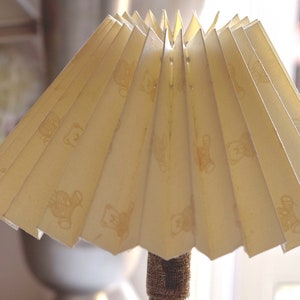 Creamy White Linen with Teddy Bear Print Pleated "Plisse" Lamp Shade Designer Quality Vintage. Scandinavian Style. Clip on.