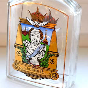Vintage 1990s Holmegaard Hand Blown Glass Bottle. Danish King Christian IV Insignia Coat of Arms Renaissance Royal Heirloom Collectible