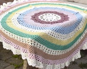Vintage Round Soft Pastel Palette Table or Chair Throw. Hand Knit Crochet Soft Pure Cotton. Nordic Traditional Hand Made