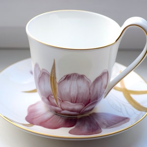Royal Copenhagen Lavender Purple Iris Curved Handle Large Cup and Saucer Vintage Flora Collection Fine Porcelain Denmark 1 Class Quality.