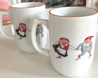 Rare Porsgrund Vintage Nisse Elf Red Trim. Tall Coffee/Tea Mug.  Rare Collectible. Heirloom Quality Norway. Sold per Cup