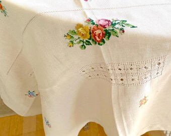 花柄刺繍 ホワイト テーブルクロス レース ビンテージ ヴィンテージ