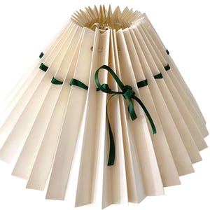 Vintage Pleated Lamp Shade: Scandinavian Design, Cream & Green Ribbon, Clip-On