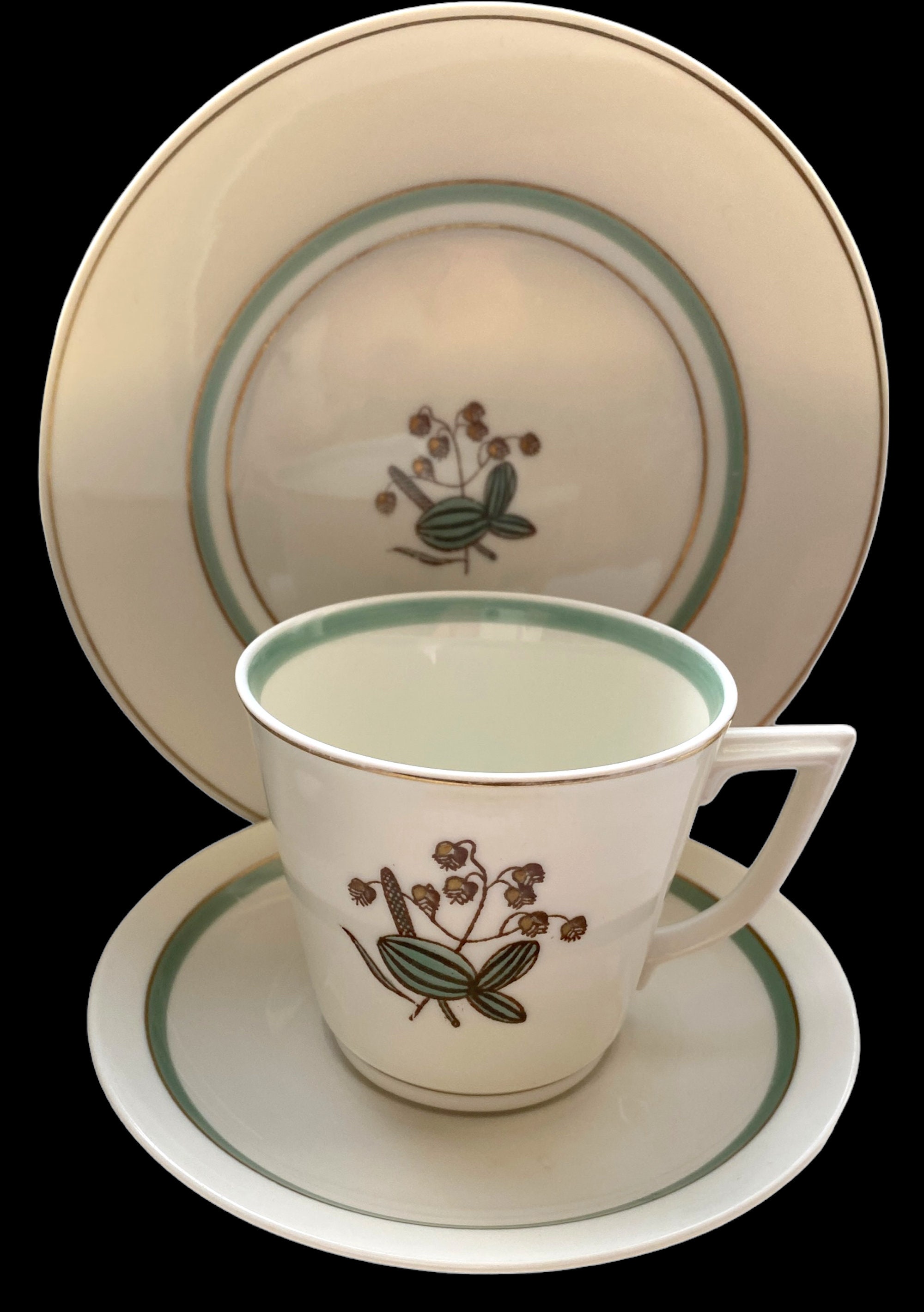 Juego de tazas de café vintage Royal Copenhagen: porcelana botánica Art Déco
