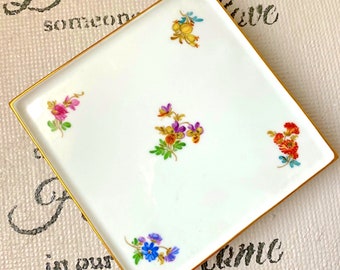 Meissen Biedermeier Square Hot Plate on Legs. Petite Fleur and Gold Trim. Heirloom Quality. Rare Collectible Antique 1920s