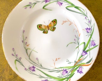 Royal Copenhagen Butterfly Garden Plate 22.5 cm Diameter. Very Rare Antique 1800-1870s. Fine Collectible. With Small Flaw