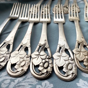 Art Nouveau Flower Motive Antique Axel Prip Danish Silverplate 1910s Large Dinner Fork.Heirloom Collectible. Sold per Fork.