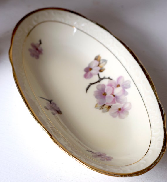 RARE Nordic Sakura Pink Cherry Blossom W/gold Fine Porcelain Oval 