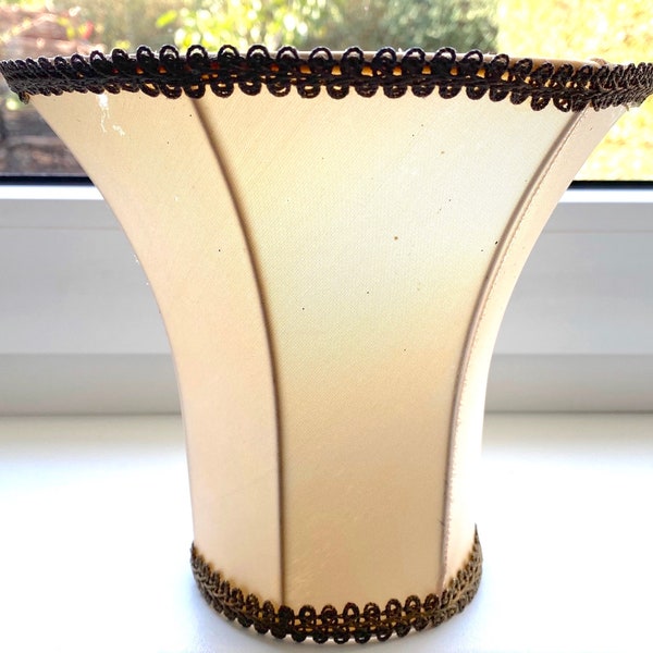 Fine Vintage 1950s French Boudoir Chic Lamp Shade. Elegant Creamy Opalescent Champagne White with Metallic Trim. Beautiful Details. Clip on