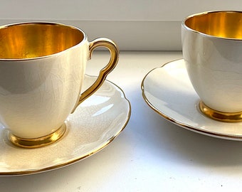 Rare Pastel Creamy White Antique 1920 Carltonware Art Deco Demitasse Cup & Saucer. Genuine Gold. England Heirloom Quality. Sold pr Cup Set