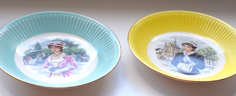 Vintage Egersund 1950s Decorative Candy Plates. Elegant Romantic Era Ladies Motive. Made in Norway. Fine Heirloom Quality. Collectors Item image 6