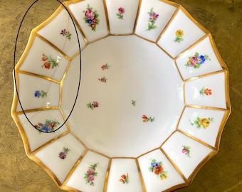 Royal Copenhagen Henriette Floral Gold Bowl: Antique Denmark Serving Dish (Repaired)