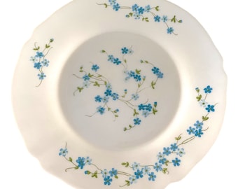 Vintage Arcopal Luncheon Plate: French Opaline Glass with Blue Veronica Flowers (23 cm)