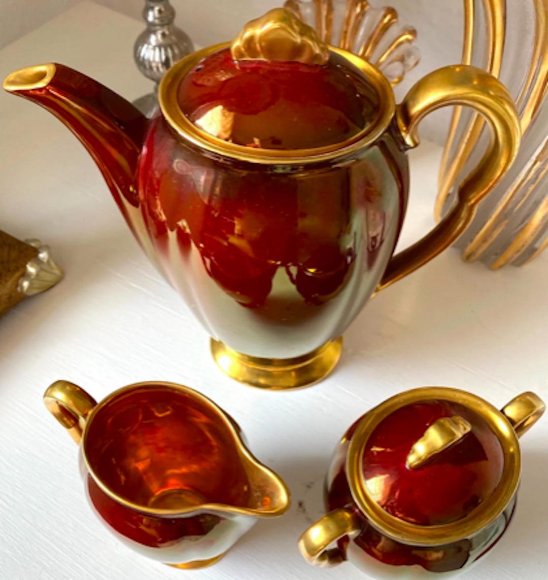 Antique Rouge Color Very Rare 1920s Antique Rouge Royale Art Deco Carltonware Lidded Coffee ...