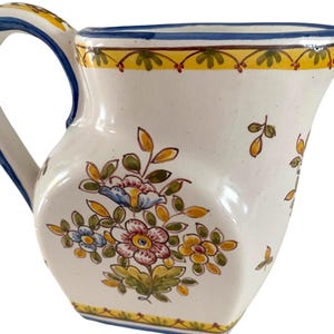 Vintage Cottage Style Ceramic Fajance Pitcher Jug.  Hand Painted Traditional. Made in Portugal