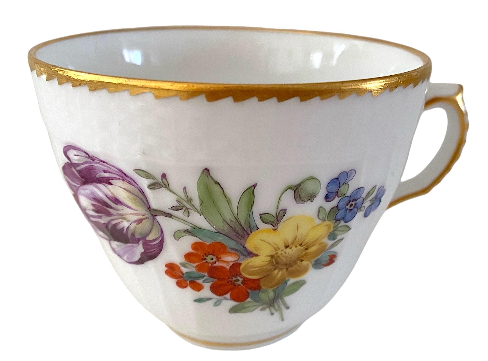 Royal Copenhagen Tea Cup: Antique Saxon Flower Purple Tulip, Gold Accent (1930s)