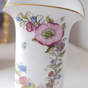 Vintage Hutschenreuther Porcelain Vase: Pink Magnolia & Bluebell Floral Garland