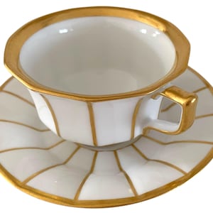 Rare Royal Copenhagen Small Cup and Saucer Set. White and Gold Palace Henriette Antique 1870-1890s  1. Class. Sold per Set.