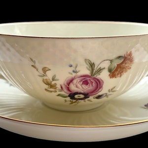 Very Rare Royal Copenhagen Frijsenborg Two Handle Consomme Soup Cup & Saucer. Wild Pink Peony and Pink Peony Rose. Denmark 1960s 1. Class