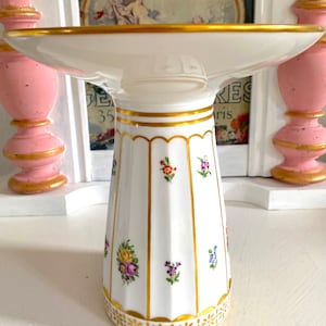Very Rare Royal Copenhagen Full Floral Gold Henriette Column Plate Vase. 1. Class Denmark Antique 1870-1890. Heirloom Collectible