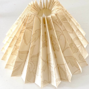 Vintage Plisse Lamp Shade: Creamy Off White Botanical Print, Scandinavian Style