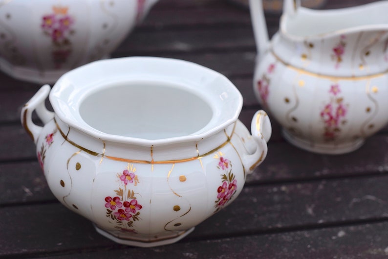 Vintage Bavarian Porcelain Tea Set: White With Pink Flowers & Gold - Etsy