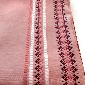 Large Pink Mauve with Contrast Geometric Pattern Cotton Linen Tablecloth. Classic Scandinavian Pattern. Mid Century Modern Vintage