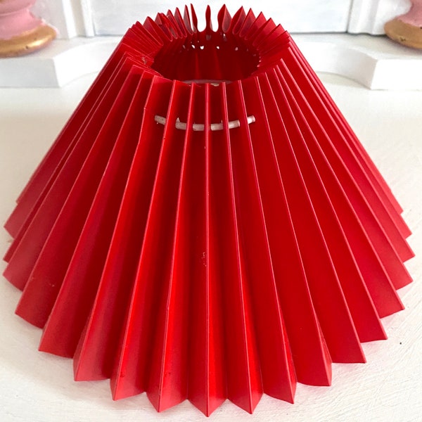 Nordic Style Vibrant Red Nordic Pleated "Plisse" Lamp Shade. Designer Quality Vintage. Clip On Frame