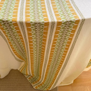 Vintage Scandinavian Tablecloth: Mid Century Modern Buttermilk Cream Geometric Woven Art