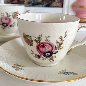 Royal Copenhagen Nouveau Rococo Frijsenborg Coffee Cup and Saucer Set. Vintage 1950s Denmark. Pink Peony Rose. One Cup and One Saucer