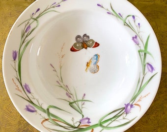 Royal Copenhagen Butterfly Garden Deep Plate 22.5 cm Diameter. Very Rare Antique 1800-1870s. Fine Collectible. With Small Flaw