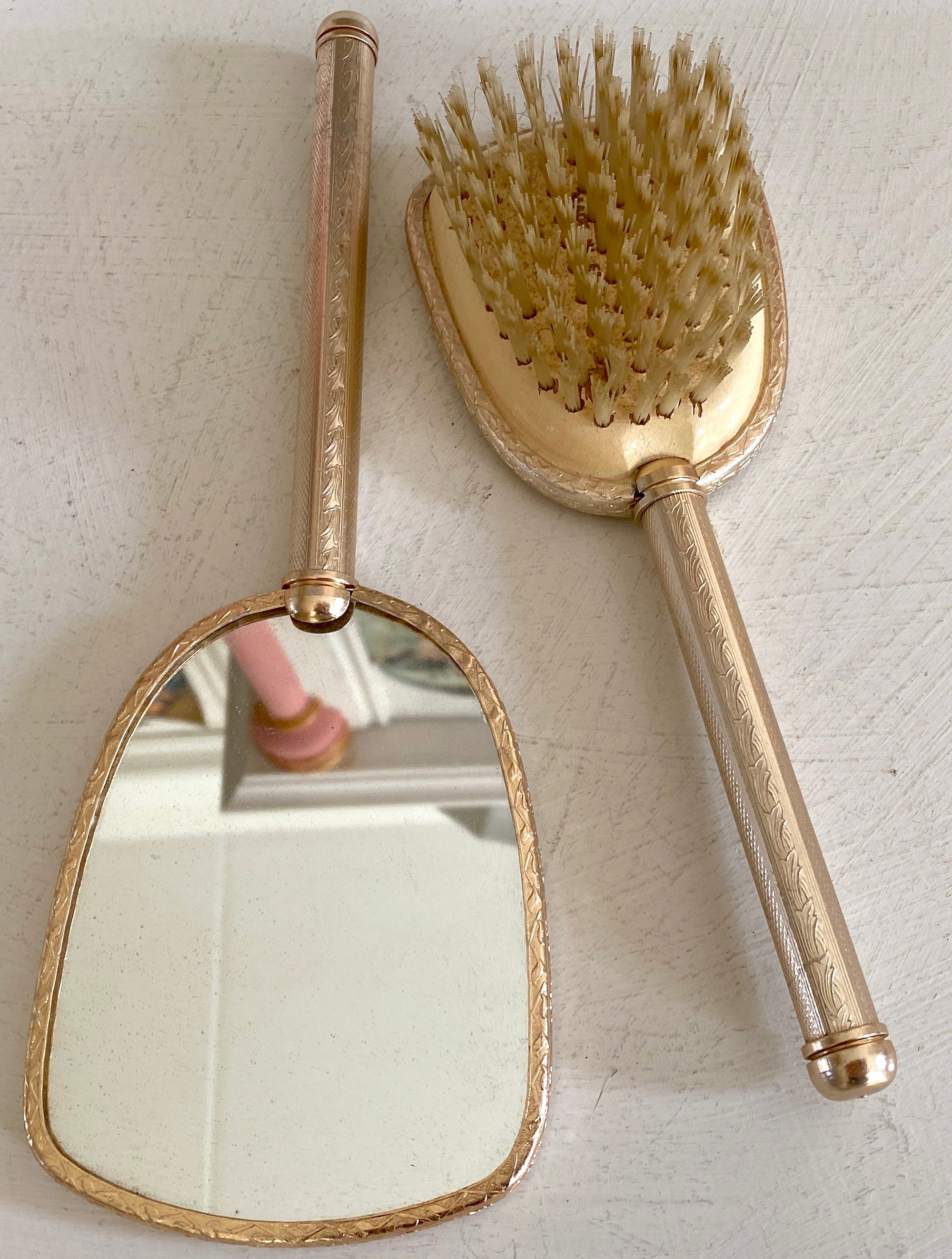 イギリスアンティークプチポアン手鏡ブラシくし3点セット