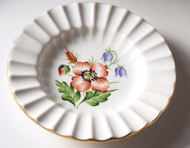 Very Rare Vintage Lyngby Denmark Round Plate Fan Shape. White With