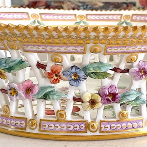 Royal Copenhagen Flora Danica Oval Fruit Basket with Handles. Lavish Gold Art Work. Very Rare Antique Heirloom Collectible. Denmark 1929.