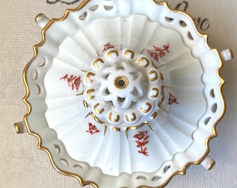 Rare Antique Lidded Sugar Bowl and Creamer Set. Fine Porcelain Gold Accent. Rare Beautiful Dahl Jensen Belle Epoque Queen.