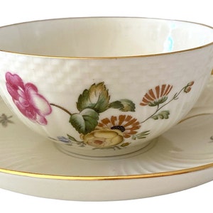 Rare Tea Cup Set Royal Copenhagen Floral Frijsenborg. Wild Pink Peony. Denmark 1950s. Heirloom First Class. Sold Per Set.