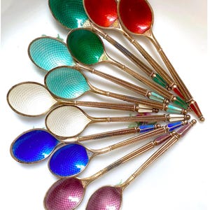 Royal Anton Michelsen Sterling Silver Enamel Demitasse Spoons - 1940s Set of 12
