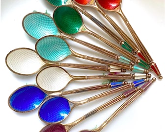 Vintage Sterling Silver Enamel Souvenir Spoons: Norway, Denmark