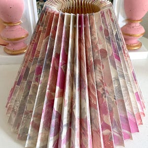 Abstract Botanical Textile Nordic Pleated Designer Lamp Shade. Purple, Gray and Warm Pink Tones. Clip On Frame. Scandinavian Vintage Style