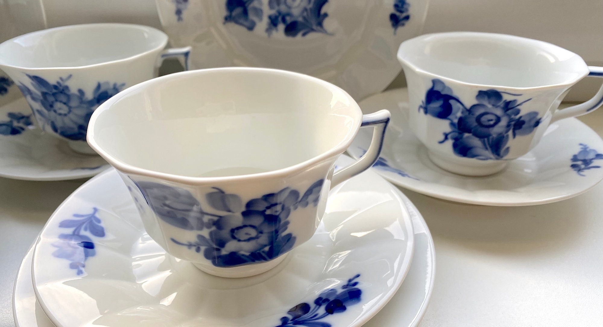 Plate Angular Blomst - Cake Antique/vintage Copenhagen Fine Tea Blue and 1. Blå Saucer Set. Royal Etsy Flower Class Cup Option. Porcelain.