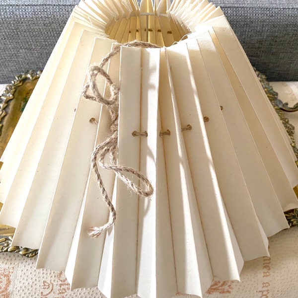 Soft Creamy Off White Textured Fabric Nordic Pleated "Plisse" Lamp Shade Designer Quality Vintage. Clip On. Scandinavian Style.